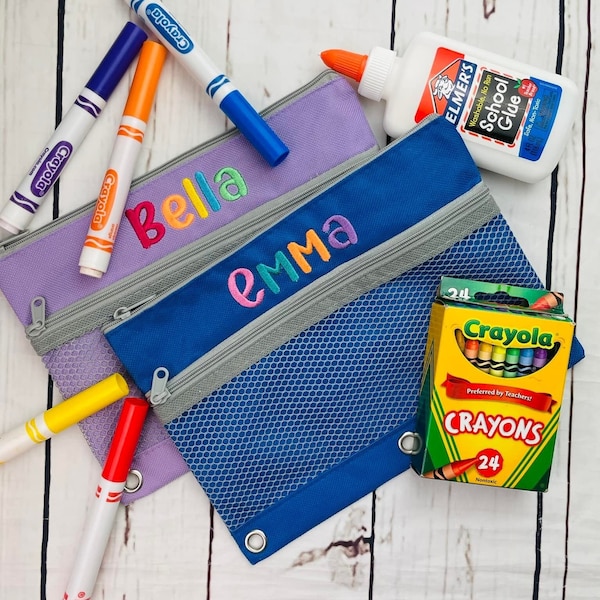 Personalized embroidered back to school Pencil pouch, three-ring Pencil pouch for binder, 3 ring pencil pouch for binder
