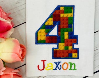 Blocks Shirt | Blocks Birthday Shirt | Personalized birthday Boys shirt | 4th Birthday Shirt | Building Blocks | Embroidered Shirt | Girl