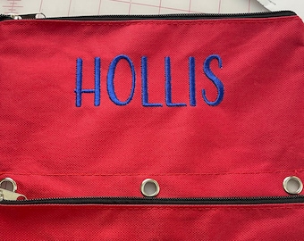 Embroidered Personalized back to school Pencil pouch, embroidered Pencil pouch for binder, three ring pencil pouch for binder