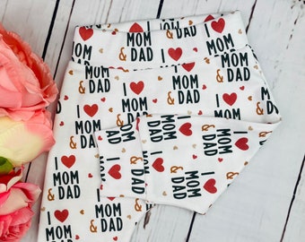 Organic Watercolor Valentines Day Harem Leggings, Organic Baby Harem Leggings, I Love Mom and Dad, Modern baby, Gender Neutral, Valentines