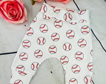 Organic Baseball Harem Leggings, Baby Harem Leggings, Baseball opening day, softball, Modern baby, Gender Neutral, Organic Cotton Harem
