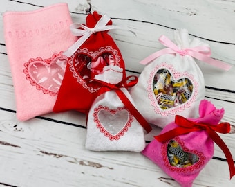 Valentines Treat Bag, Peek-a-boo bag, Valentines party Favor bag, Class Favor bag, Valentines Heart bag, Candy bag, Valentines candy