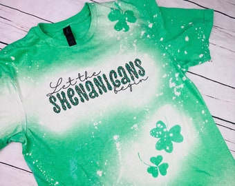 Adult St Patricks day shirt let the Shenanigans begin bleached , Unisex shirt, Stencil shamrocks unisex shirt, leopard with shamrocks, Irish