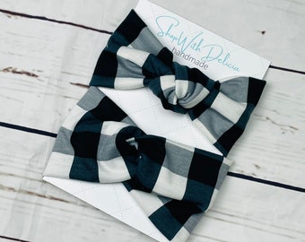 Mommy and Me headbands, Buffalo Plaid , Top Knot Headband,Headband, Head Wrap, Baby Turban, Baby Headband, buffalo check, white & black