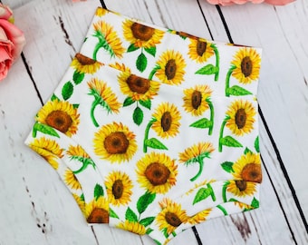 Sunflower High Waisted Organic Baby Bummies |  Baby Bloomers | Diaper Cover | Organic Baby Bummies | Summer bummies