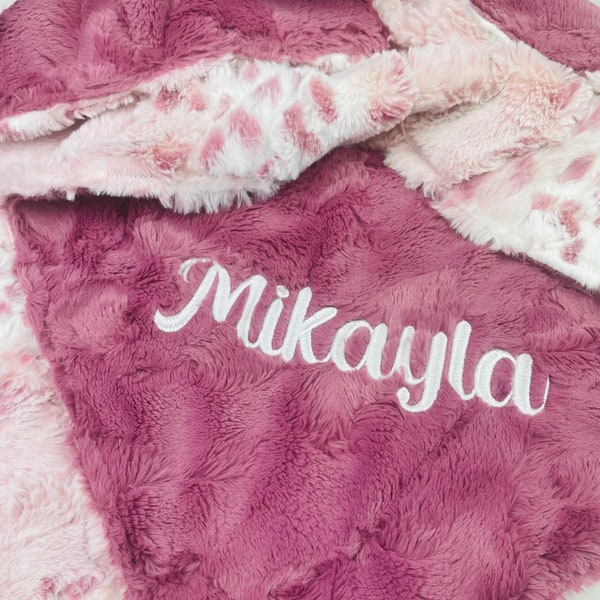 Personalized Baby Blanket, Wildrose Lynx Faux Fur with Wildrose Faux fur backing, Newborn Girl gift, Baby Shower Gift, Soft and luxurious