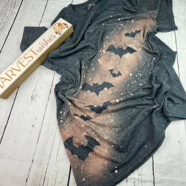 Bleached Halloween Bat Shirt, Unisex fall shirt, Stencil bats unisex shirt, Scary season, Halloween Bat Shirt, trick or treat, Bat Swarm