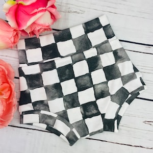 Organic Race Car Checkered print baby bummies | Watercolor Checkered print baby bummies | Organic Cotton Bummies | Gender Neutral