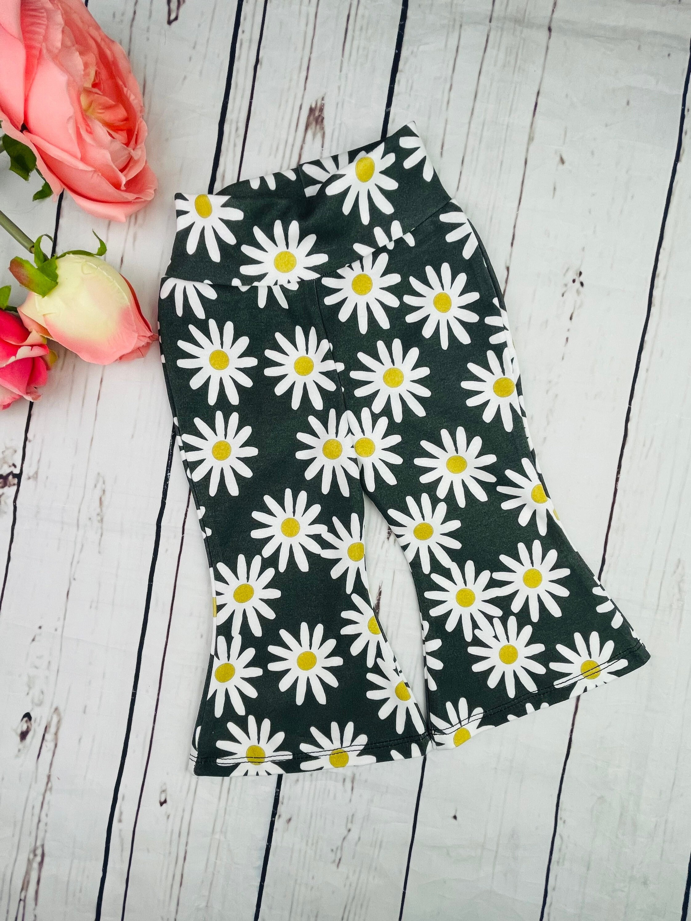 Organic Knit daisy Flare Bell Bottoms, Daisy Pants, Kid Groovy Pants, Toddler Bell Bottoms, Toddler Pants, Kids, Kids Pants, Gift For Her
