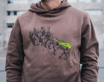 Diseño "SCAPE" met een diseño-illustración de arte-artista, hecha de algodón orgánico. hoodie met artist design. Biologisch katoen