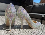 BN Bridal Jimmy Choo Strass Crystal Rainbow AB Heeled Shoes UK 6