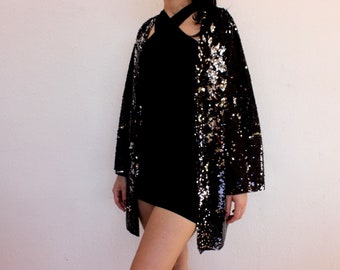 Blazer de soirée, veste à paillettes réversible argent et noir, veste de fête, veste de cocktail, blazer à paillettes, cardigan à paillettes