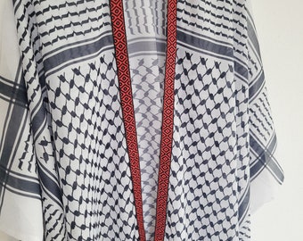 Unisex palestinian print cardigan, Palestine kimono, men light cardigan, keffiyeh duster, keffiyeh shawl, keffiyeh big scarf
