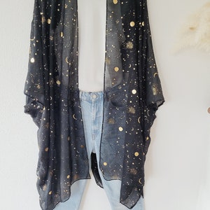 Unisex moon and stars cardigan, women black long kimono, men light cardigan,festival kimono, plus size bikini cover up, paisley print kimono Bild 3