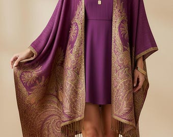 Hallonkimono för kvinnor, unisex lång boho-kofta, gyllene, dammblå, lätt kofta, julklapp, gyllene stickad jacka, herrkimono