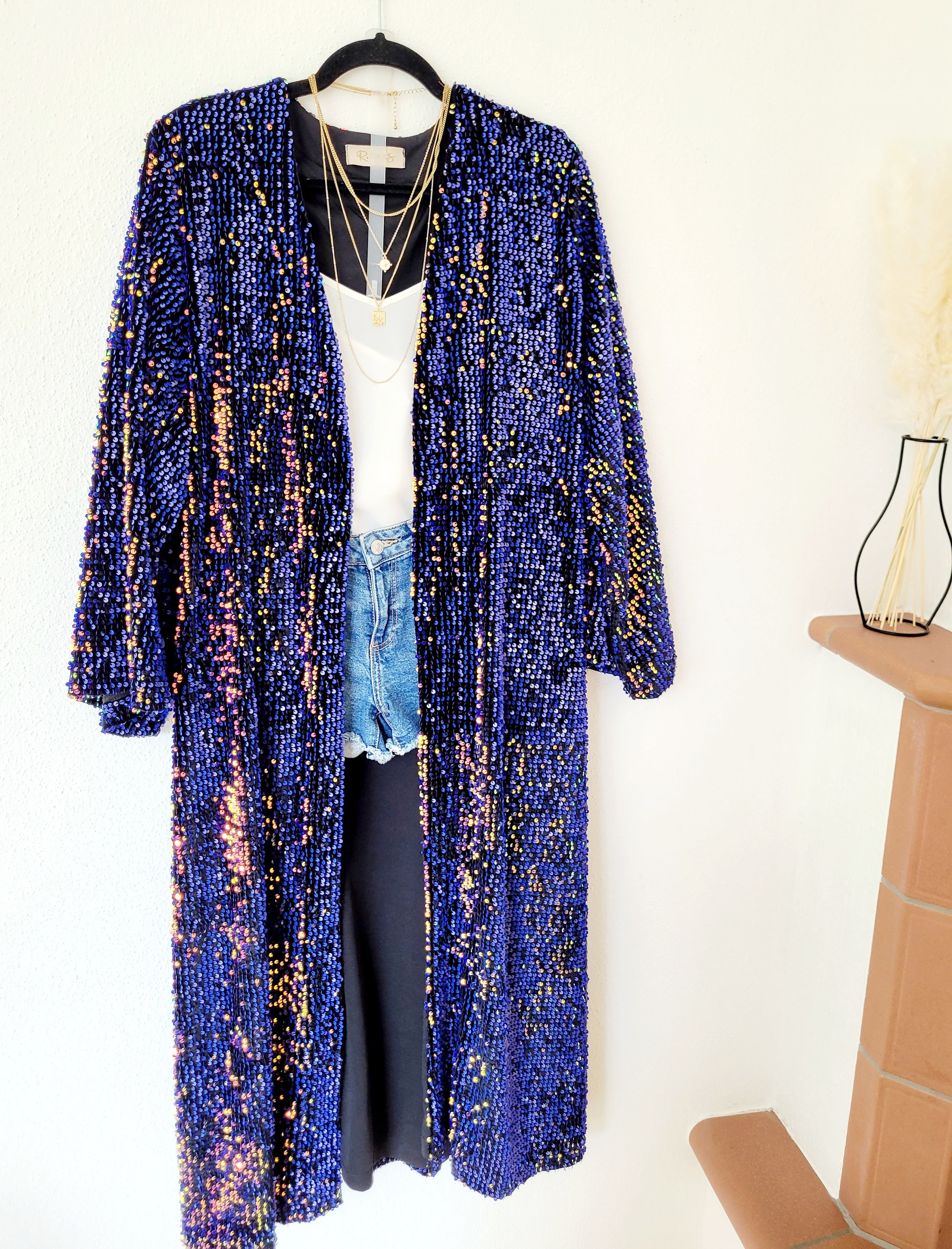 Dolly & Delicious Premium Embroidered Longline Kimono Jacket With Faux Fur  Trim