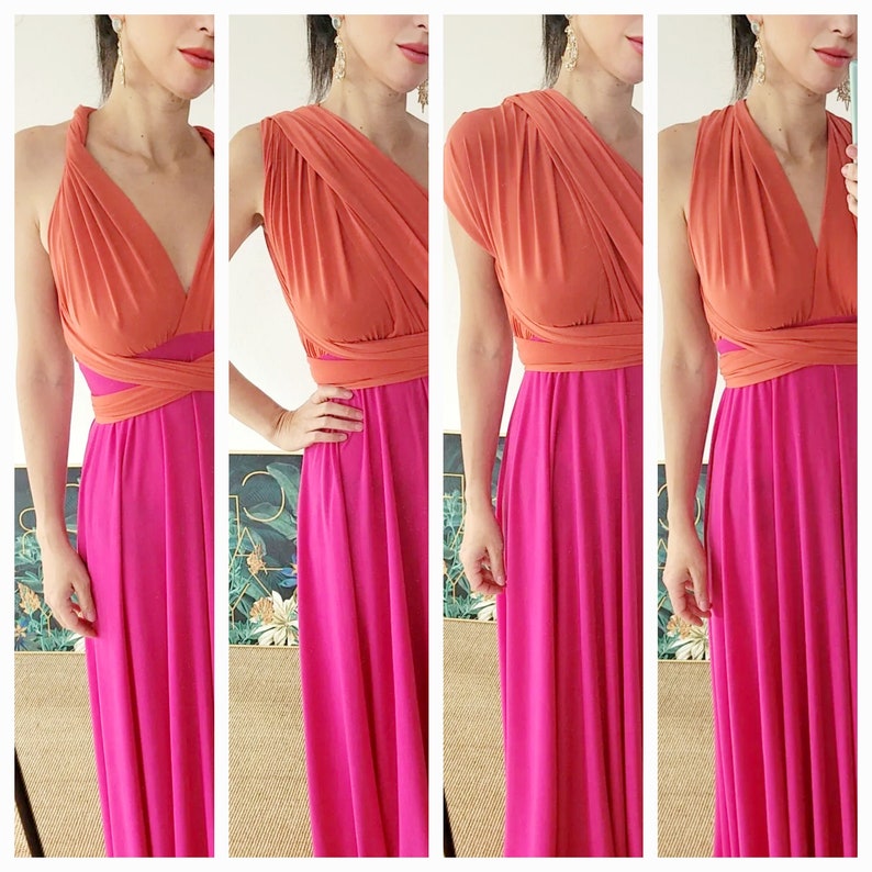 Customized colorful infinity dress, multi wrap dress, orange pink dress, green long dress, purple long dress, bridesmaid maxi dress Bild 4