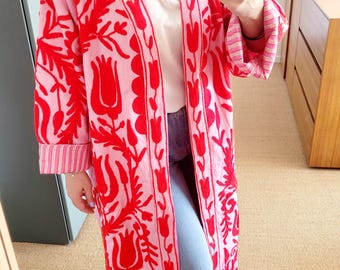 Broderad bomullsjacka – Boho kimono | Överdimensionerad & avslappnad | Övergångsjacka