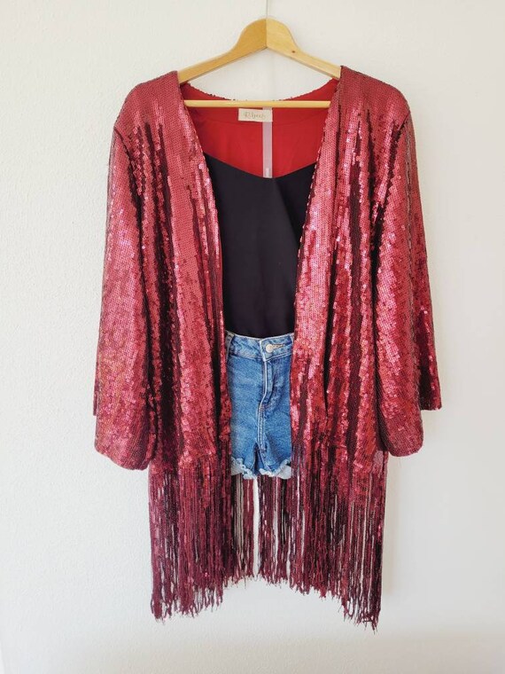 Red Sequin Cardigan With Tassels Oversized Party Jacket Red - Etsy