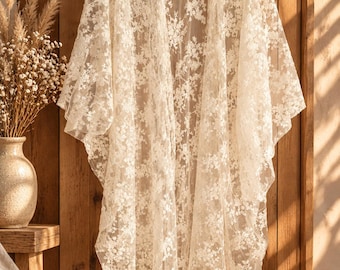 Customized boho kimono made of lace light beige - long & transparent - vacation cover up - cardigan one size to plus size - lace robe