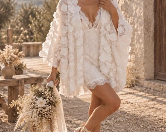 White Sequin Bridal Kimono, Boho Wedding Cardigan, Customized Bride Cover Up, Plus Size Bridal Cape