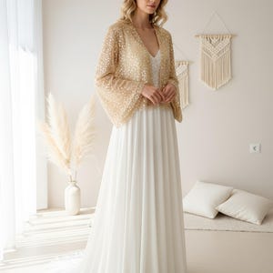 gold shrugs for evening dresses Gold Champagne Sequin Bolero Shrug Formal Wedding or by Kulayan