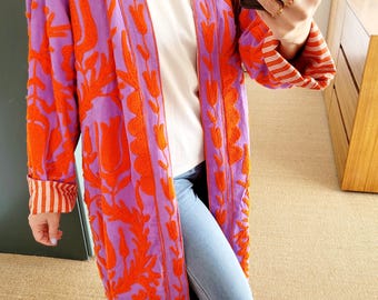 Broderad bomullsjacka – Boho kimono | Överdimensionerad & avslappnad | Övergångsjacka