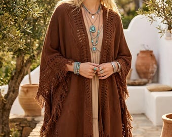 Boho Loom Kimono – Cozy Moroccan Cardigan – Warmer Open Front Kimono – One Size S-XL – Fall/Winter Cover-Up