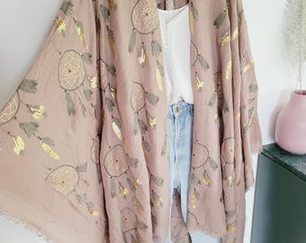 Unisex Moon and Stars Kimono – Boho Festival Cardigan, Whimsigoth Cover Up, Plus Size Beachwear, Lightweight Black Robe for Men & Women