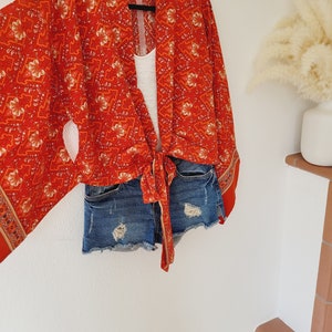 Crop Short cardigan, floral cardigan women, red cotton cardigan ,boho cardigan, floral jacket, green short beach cardigan Bild 2