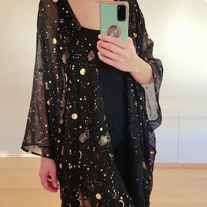 Unisex moon and stars cardigan, women black long kimono, men light cardigan,festival kimono, plus size bikini cover up, paisley print kimono Bild 4