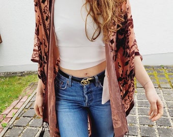 burnout velvet cardigan with tassels,boho kimono, green cardigan with tinsels, beach kimono, plus size bikini cover up, semi sheer kimono