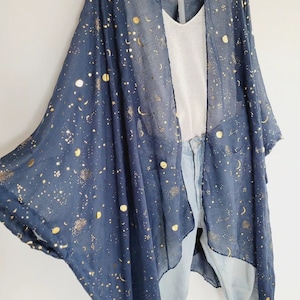 Unisex moon and stars cardigan, women black long kimono, men light cardigan,festival kimono, plus size bikini cover up, paisley print kimono Bild 6