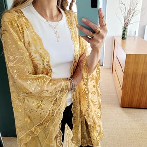 Celestial Sequin Boho Kimono – Silver Glitter Festival Cardigan – Wide Airy Fit – Glam Statement Piece