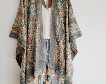 S-3XL warm cardigan with paisley print, thick boho cardigan, pink purple cardigan, floral green jacket, gray black cardigan