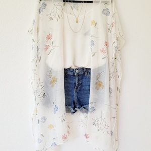 White floral light cotton boho cardigan, watermelon kimono, light cardigan with tassels, beach kimono, festival kimono, beach cover up