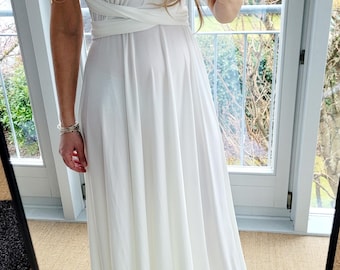 Custom made white infinity dress, white wrap dress, beach wedding dress, maid of honor maxi dress, registry office wedding dress