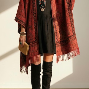 Warme cardigan met paisleyprint, maat S-3XL, dikke boho cardigan, cardigan, groene boho jas, grijszwarte cardigan