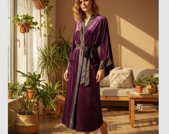 Velvet kimono Women, XXL Kimono Women, Velvet duster, velvet robe, bridesmaid Kimono, dressing gown, bride kimono, bachelorette party kimono