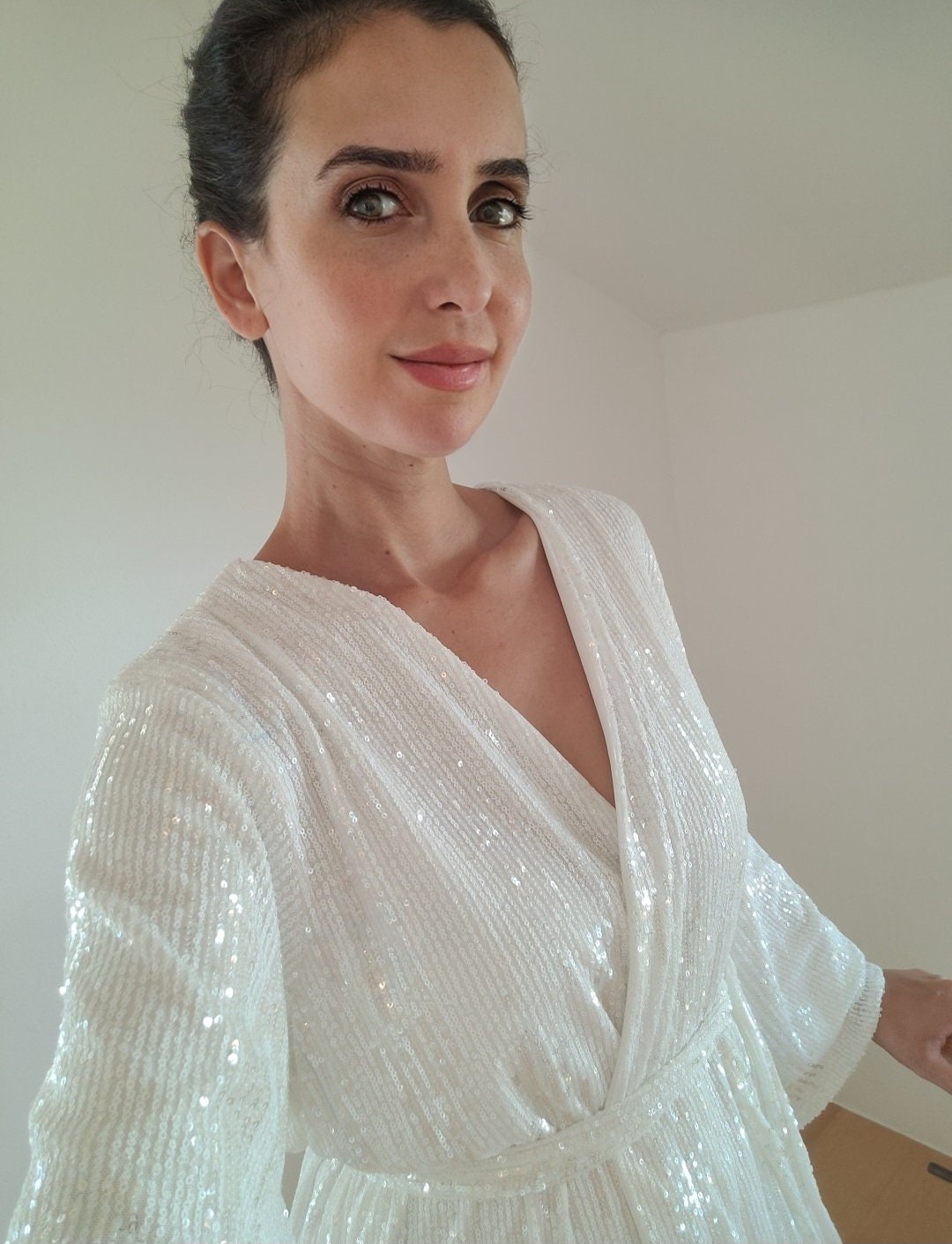 Customized White Sequin Bride Dressing Gown/white Sequin Jacket