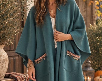 S-XXL warm cardigan with aztec print, thick boho cardigan, boho jacket, gift fof her, ethno print