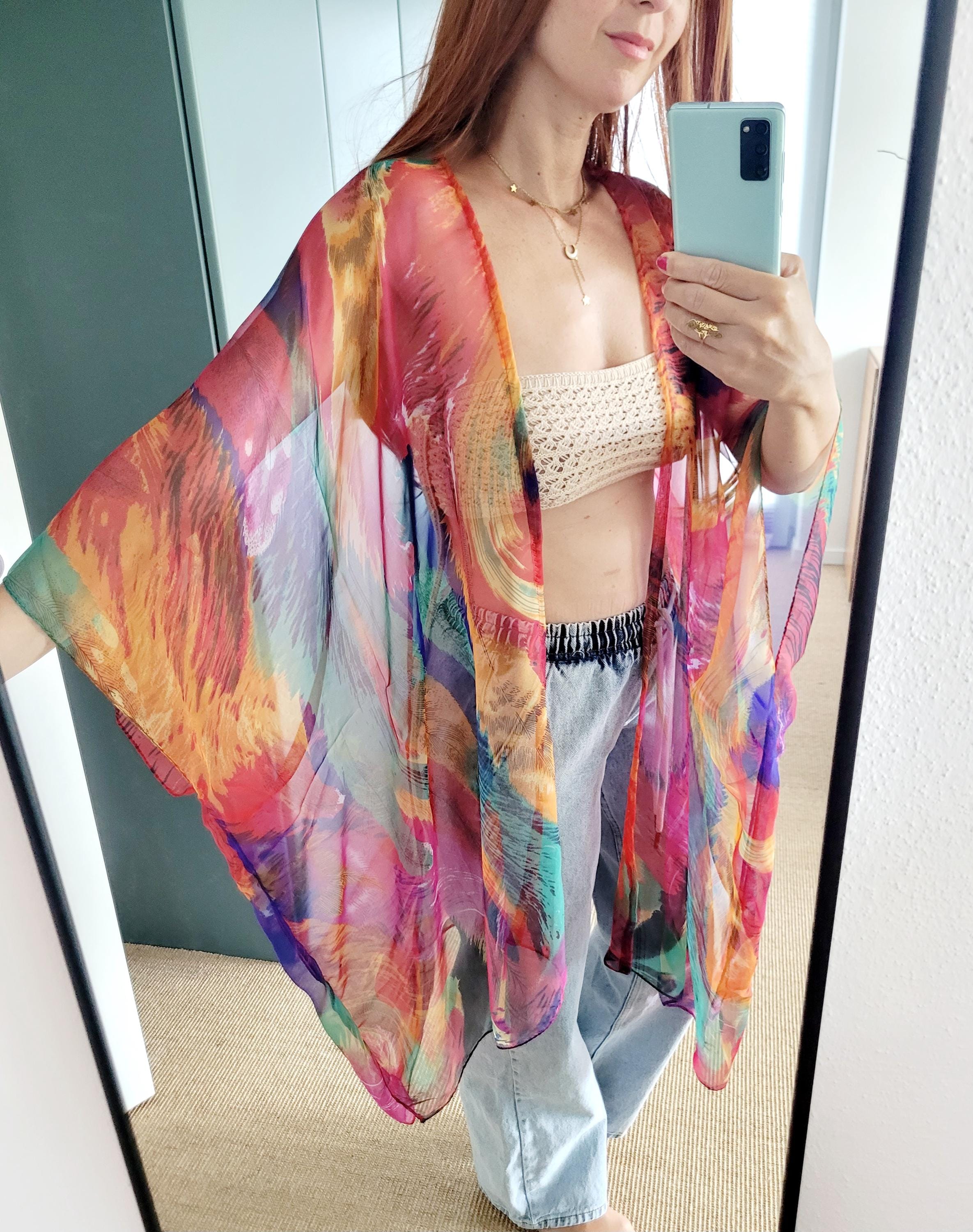 19Momme Kimono Corto Donna In Seta Pura Con Stampa Gru E Design A Incr – -SILKSILKY