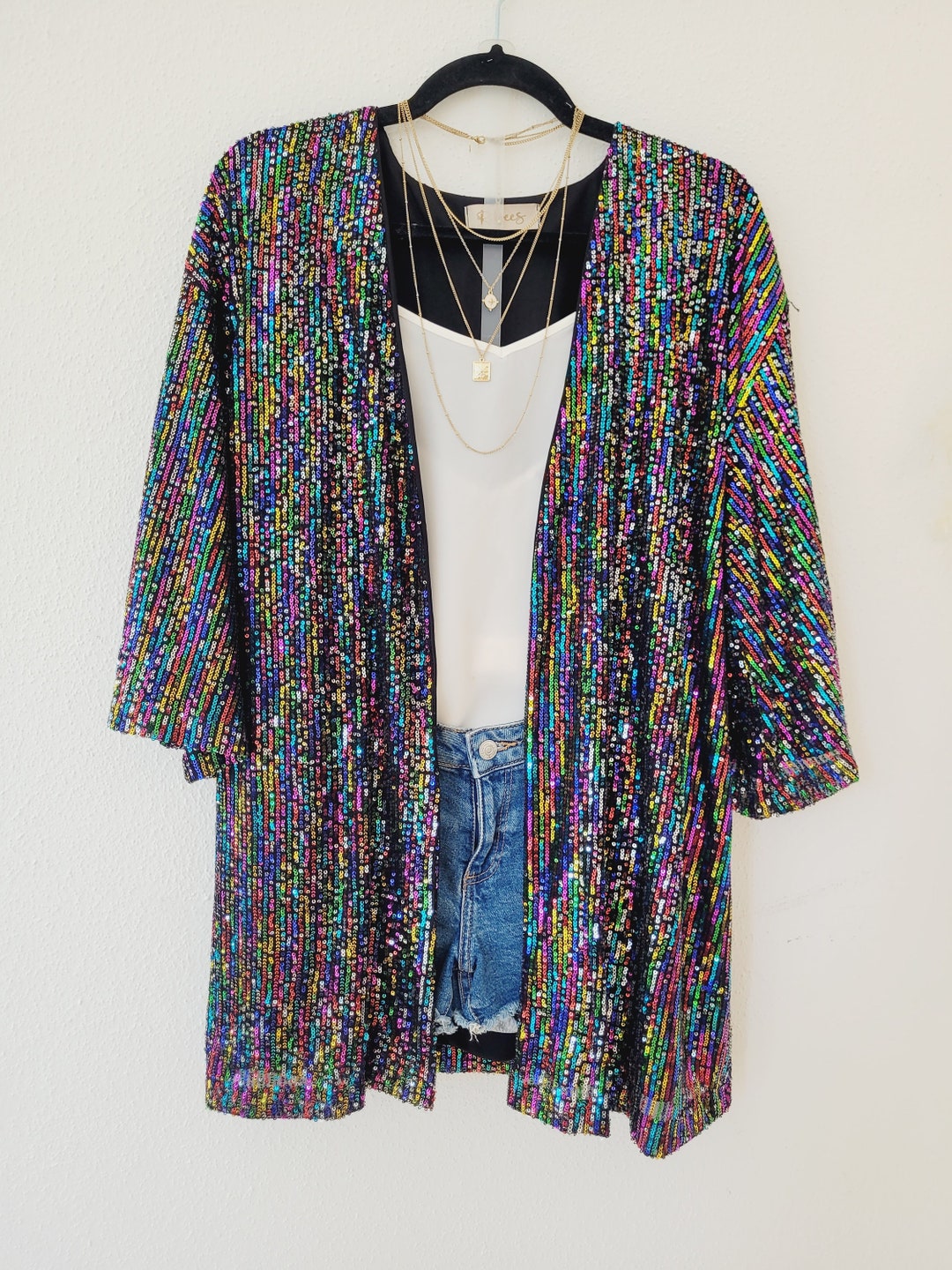Customized Colorful Short Sequin Cardigan/purple Sequin Kimono Jacket/ Plus Size Sequin Cardigan
