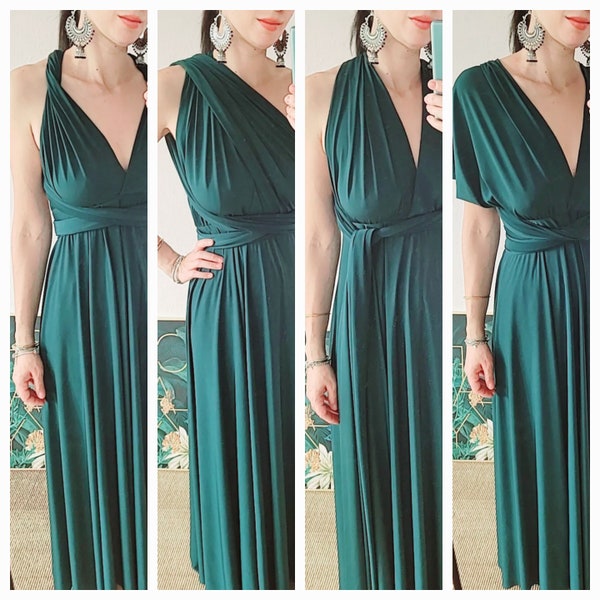 Customized infinity dress, multi wrap dress, green long dress, dark green summer wedding dress, beach wedding dress, pregnancy elegant dress