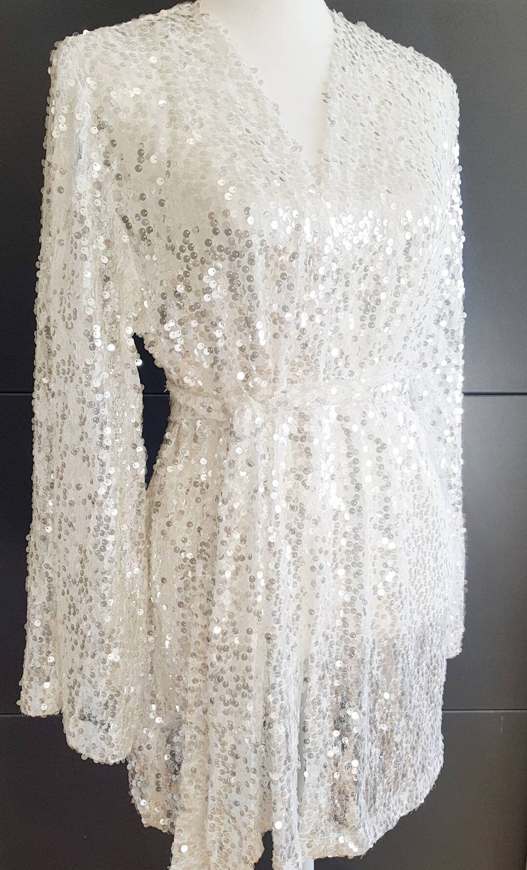 White Sequin Kimono, Bride Sequin Kimono Robe,sequin Shrug, Shimmering