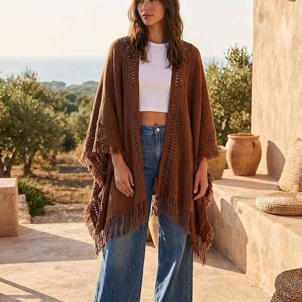 Boho warm jacket – Cozy Moroccan Cardigan – Warmer Open Front Kimono – One Size S–XL – Autumn/Winter Cardigan