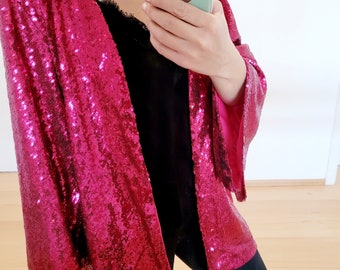 Customized sequin jacket/plus size fuchsia sparkling jacket/cocktail blazer/ sequin bridesmaid gift/white glitter jacket/ pink sequin blazer