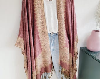 Unisex Christmas gift, boho long cardigan, paisley print kimono, light cardigan, festival kimono, green and gold kimono, christmas present