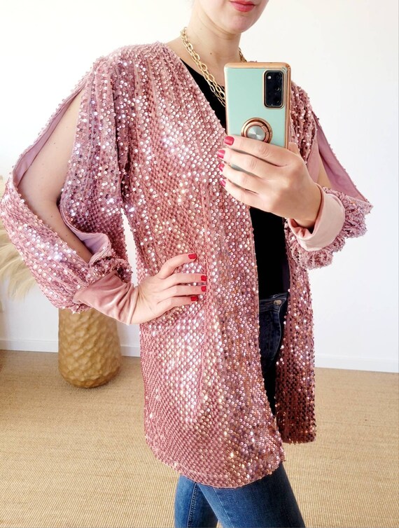 Pink Sequinned Jacket Women Black Sequin Jacket Sparkling Blazer Evening Jacket Shimmering Blazer Purple Sparkling Sequins Short Blazer Etsy UK
