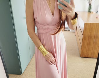 Skräddarsydd rosa infinity-klänning – gravid- och brudtärneklänning, omlottklänning för bröllop, sommarklänning i plusstorlek, festlig maxiklänning